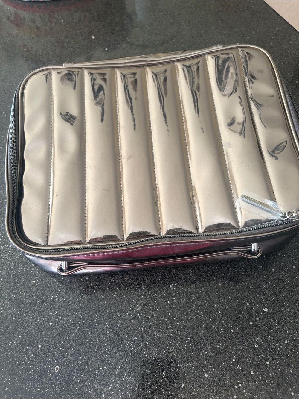 Lancome Metallic Silver Quilted Cosmetic Case